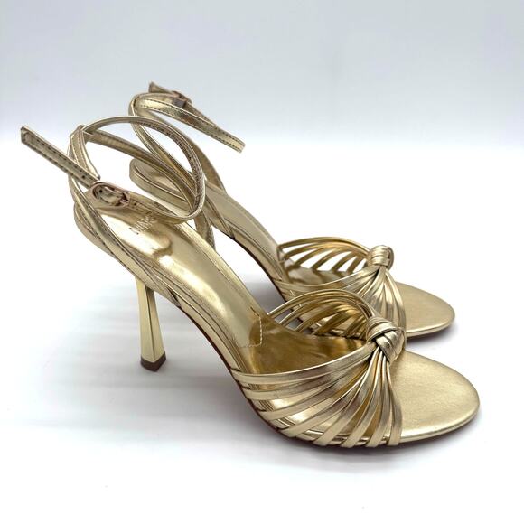 MANGO Gold Elegant Strappy Heeled Sandals Classy Party EU 38 US 7.5 - Picture 1 of 7